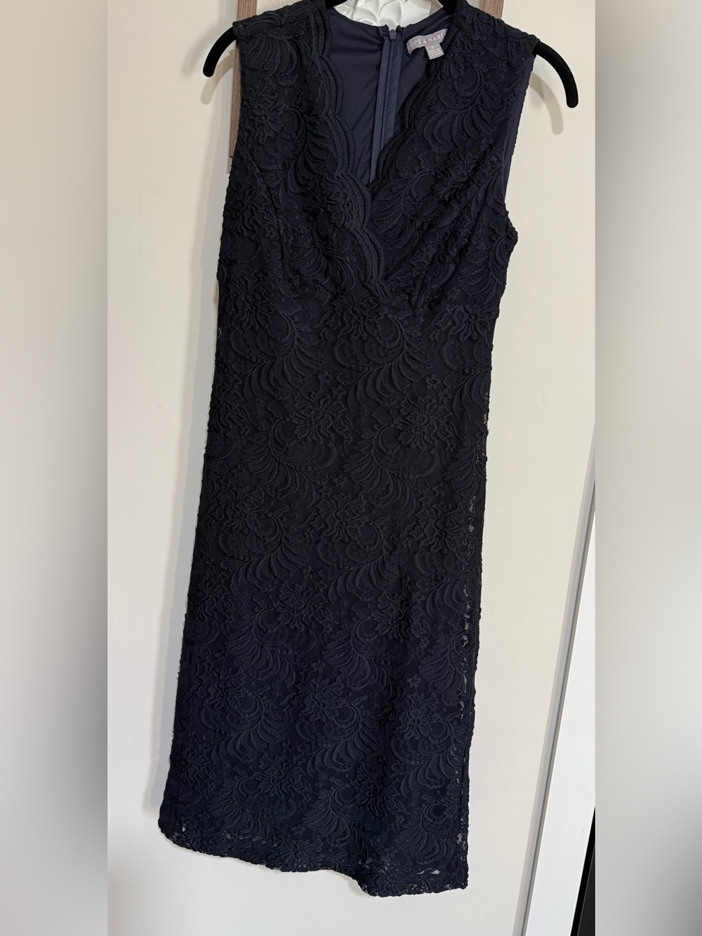 Sleeveless Navy Lace Sheath Dress